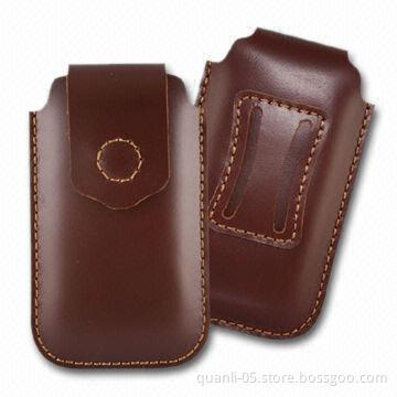 Genuine Leather Mobile Phone Case with Fashionable Design and Magnetic Button